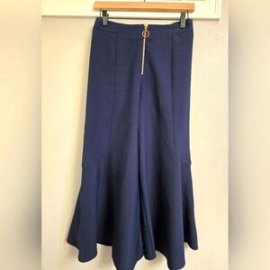 Top Shop Women’s Zip Front Wide Leg Culottes Cropped Pants Gauchos Navy Blue 6
